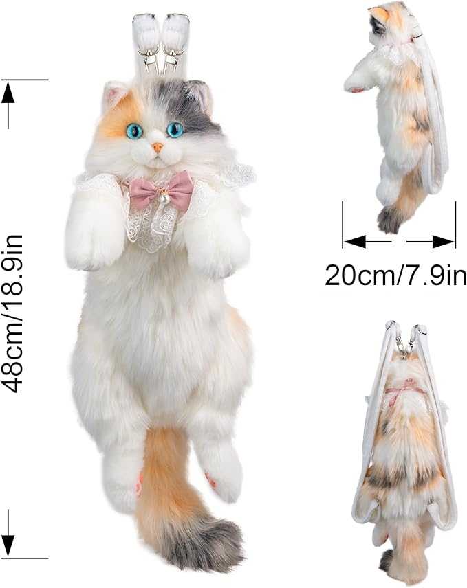 Cute Cat Plush Backpack for Girls & Women Kawaii Soft Toy Cat Bag with Sound, Fluffy Stuffed Animal Shoulder Backpack Arabia Grab